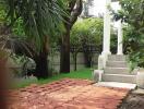 Garden with red brick pathway