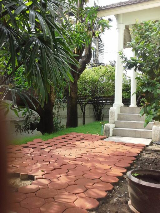 Garden with red brick pathway