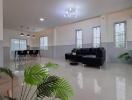 Spacious modern living room with dining area