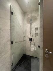 Modern shower area with glass doors