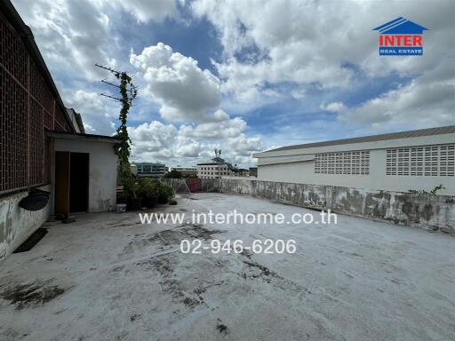 Outdoor terrace area with city view