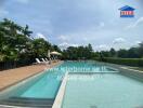 Swimming pool with surrounding lounge area