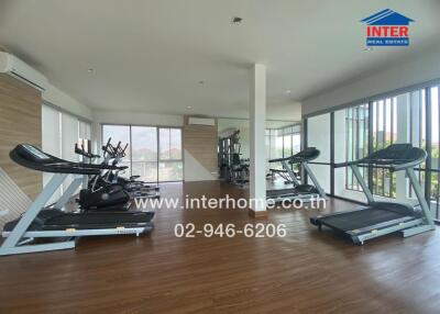 Spacious indoor gym with multiple treadmills and exercise bikes