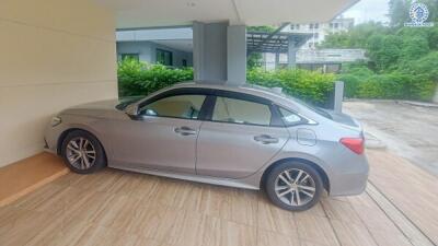 Car parked in a garage area