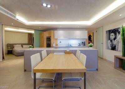 Modern kitchen and dining area with contemporary decor