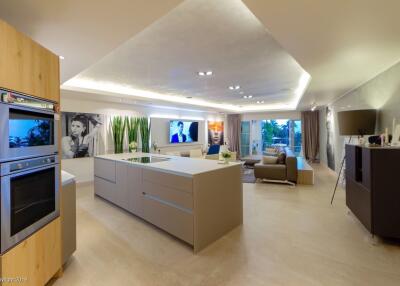 Spacious and modern living area with kitchen and lounge.