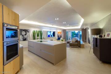 Spacious and modern living area with kitchen and lounge.