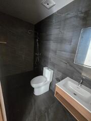 Modern bathroom with dark tiles