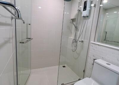 Modern bathroom with glass shower enclosure