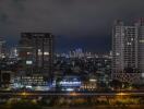 Night cityscape view with modern buildings