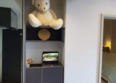 Bedroom with cute decor and laptop desk