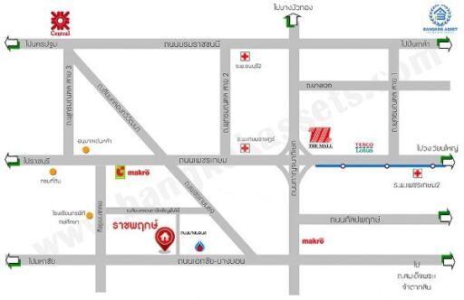 Area map showing key locations such as Central, The Mall, Tesco Lotus, Makro, and key roads.