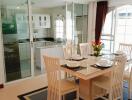 Cozy dining room with a view into the kitchen