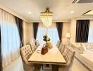 Elegant dining area with chandelier