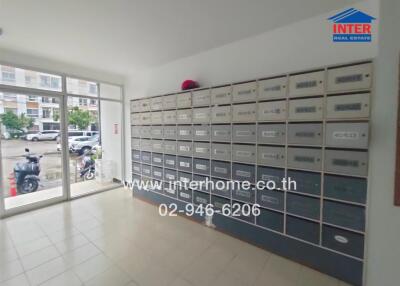 Mailboxes in the lobby area of the building