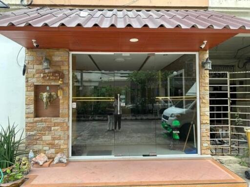 Front entrance of a building with a glass door