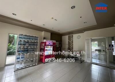 Lobby area with vending machines and water bottles