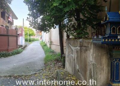 Pathway and exterior building view with greenery