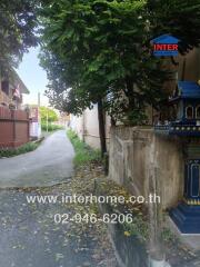 Pathway and exterior building view with greenery