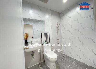 Modern bathroom with shower and toilet