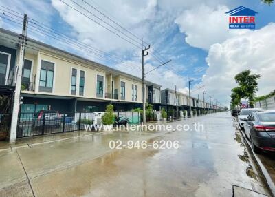 Street view of modern townhouses