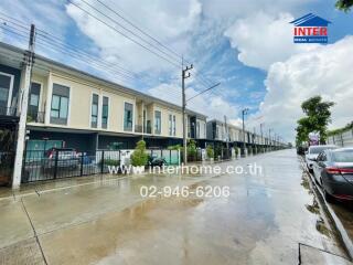 Street view of modern townhouses