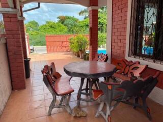 Outdoor patio with seating area