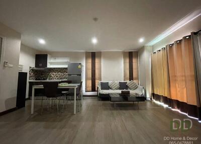 Modern living area with kitchen and dining table