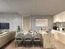 Spacious living and dining area with modern kitchen