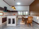 Spacious modern kitchen and dining area