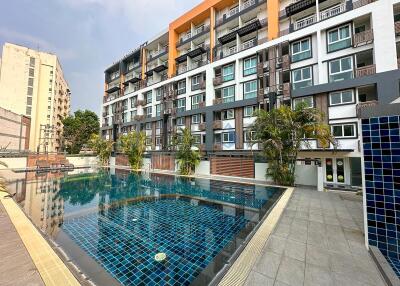 Apartment building with swimming pool