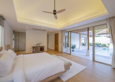 Modern bedroom with pool view