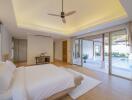 Modern bedroom with pool view