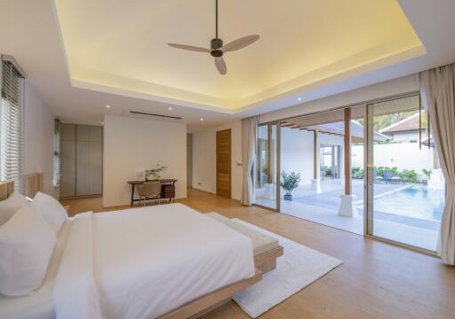 Modern bedroom with pool view