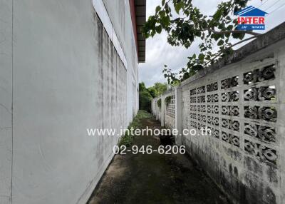 Pathway beside building with wall and vegetation