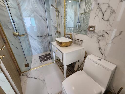 Luxury bathroom with marble walls