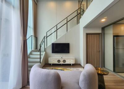 Modern living room with mezzanine