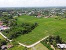 Aerial view of a plot of land marked with a yellow boundary