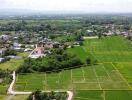 Aerial view of a land plot in a green rural area