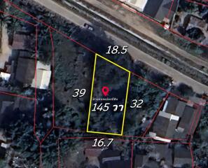 Aerial view of a land plot with measurements and boundaries