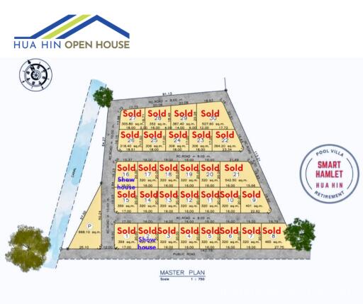 Master plan of a real estate development showing individual plot statuses