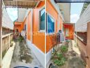 Side yard with orange exterior wall and air-conditioning unit