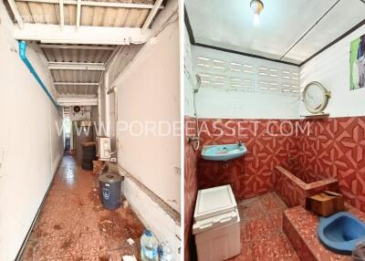 single story house corridor and bathroom with red tiles