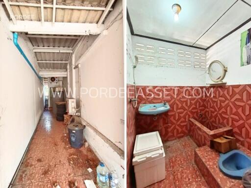 single story house corridor and bathroom with red tiles