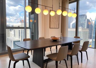 Modern dining room with city view