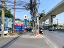 Street view with traffic and sidewalk