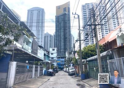 Street view with skyscrapers in background