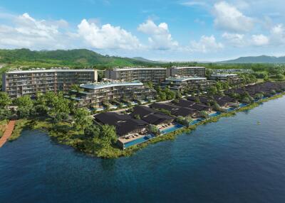 Aerial view of a luxury waterfront resort