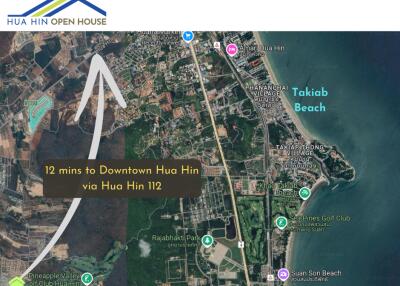 Map showing directions to downtown Hua Hin