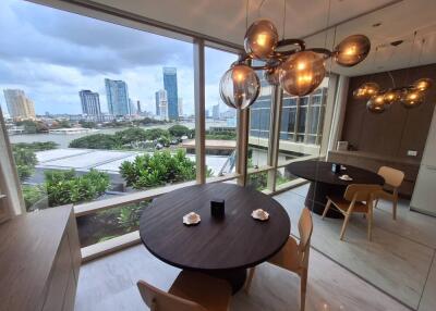 Modern dining area with city view